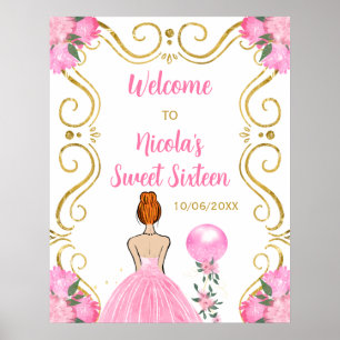 Poster Doce Dezesseis Cabelos Vermelhos Princesa Rosa Bem