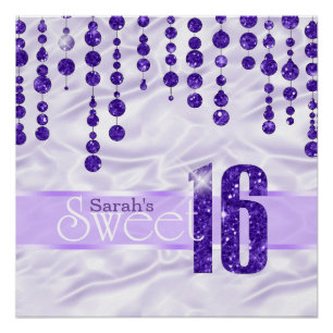 Póster Doce dezesseis ID260 roxo da jóia do cetim