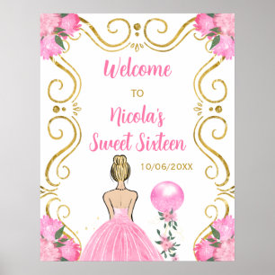 Poster Doce Dezesseis loiros Princesa Rosa Bem-vindos