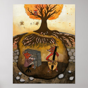 Póster Doce do Fox - duas raposas que jogam a música