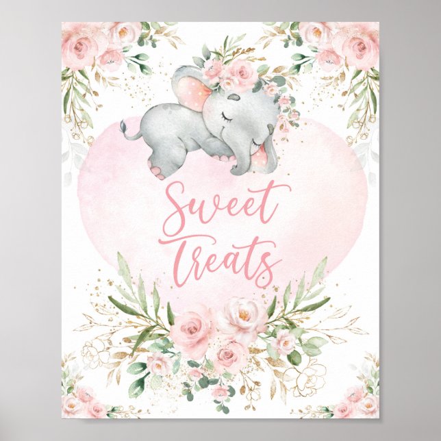 Poster Doce | Dreamy Baby Elephant Blush Floral (Frente)