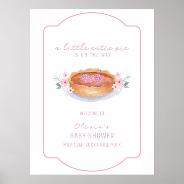 Poster Doce Floral Pie Raspberry Chá de fraldas Bem-vindo (Frente)