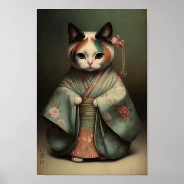 Poster Doce Gatinho como Geisha Girl em Kimono (Frente)