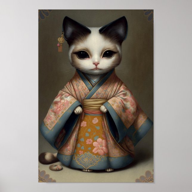 Poster Doce Gatinho como Geisha Girl em Kimono Robe (Frente)