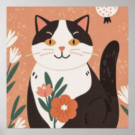 Poster Doce Gatinho Encantador com Flores