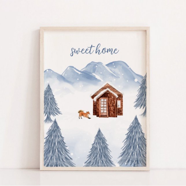 Poster Doce Home Winter Mountain Nursery Decor (Sweet Home Winter Mountain Nursery Wall Decor)