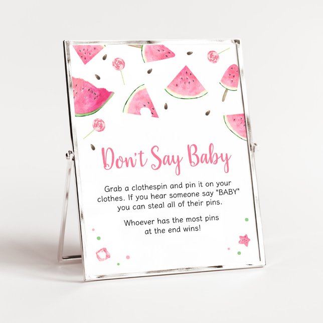 Poster Doce Melancia Bebê Não Diga Amor (Watermelon Sweet Little Baby Shower Don't Say Baby Sign)