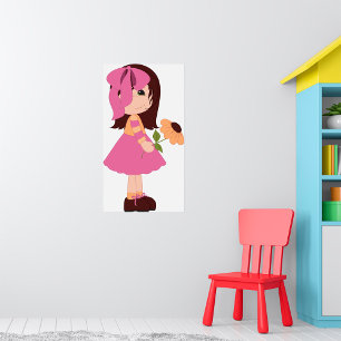 Poster Doce Menina Com Vestido Rosa Flor