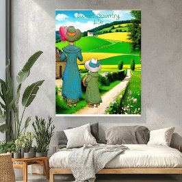 Póster Doce País Vivo Fazendas Greenery Rustic Hillside