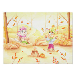 Póster Doce passeio de outono na floresta
