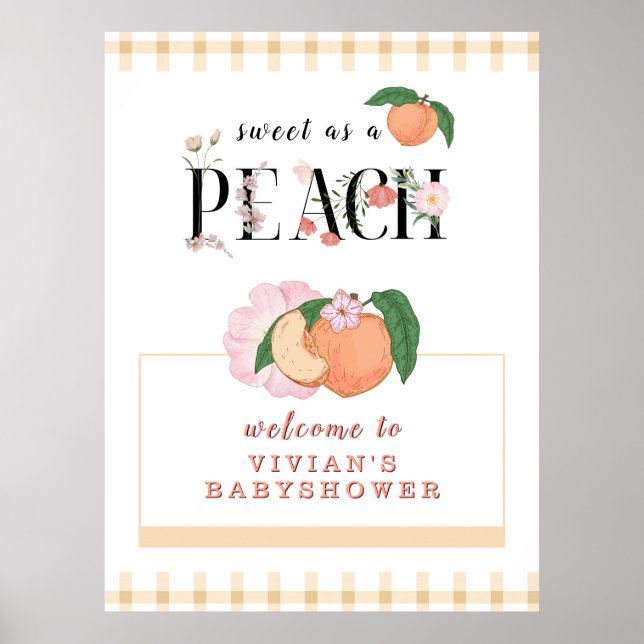 Poster Doce Pequeno Chá de fraldas Peach bem-vindo (Frente)