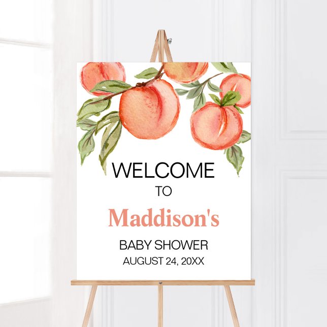 Poster Doce Pequeno Chá de fraldas Peach bem-vindo (Peach Summer Baby Shower Welcome Sign)