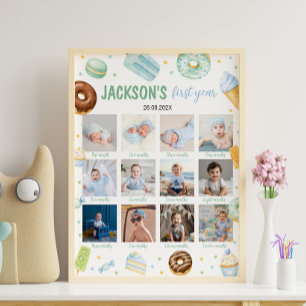 Poster Doce Primeiro Ano Donut Pastel Fotografia Mileston