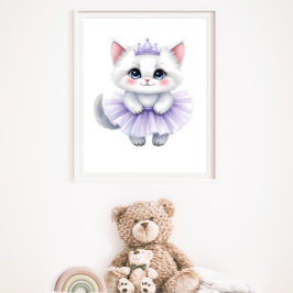 Poster Doce Princesa Gatinho Branco em Tutu Roxo Real
