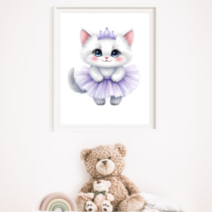 Poster Doce Princesa Gatinho Branco em Tutu Roxo Real