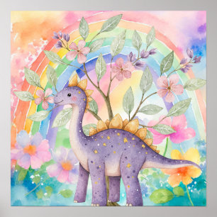 Poster Doce Sonho Arco-íris Dinossauros Roxos Berçário