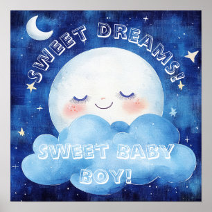 Poster Doce Sonho Bebê Menino Céu Azul Noturno