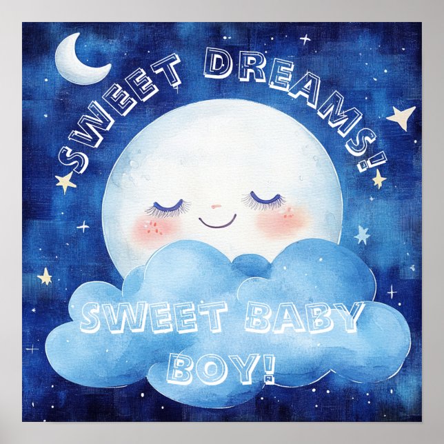 Poster Doce Sonho Bebê Menino Céu Azul Noturno (Frente)