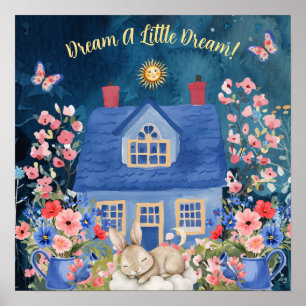 Poster Doce Sonho Floral Bunny & Birds Berçário 