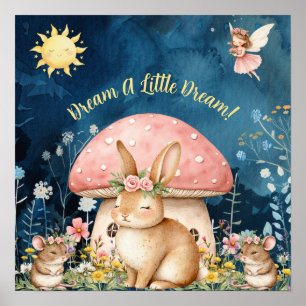Poster Doce Sonho Floral Bunny & Ratos Berçário 