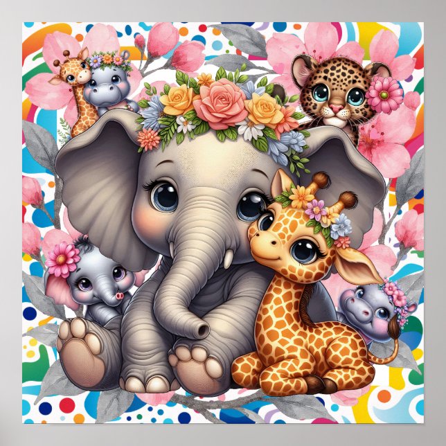 Poster Doce Sonho Floral Selva Animais Berçário  (Frente)