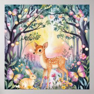 Poster Doce Sonho Floresta Deer & Rabbits Berçário 