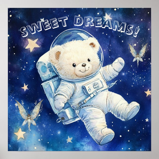 Poster Doce Sonho Pôster de Berçário Astronauta Azul Tedd (Frente)
