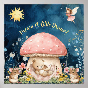 Poster Doce Sonho Urso de Pelúcia Floral & Ratos 