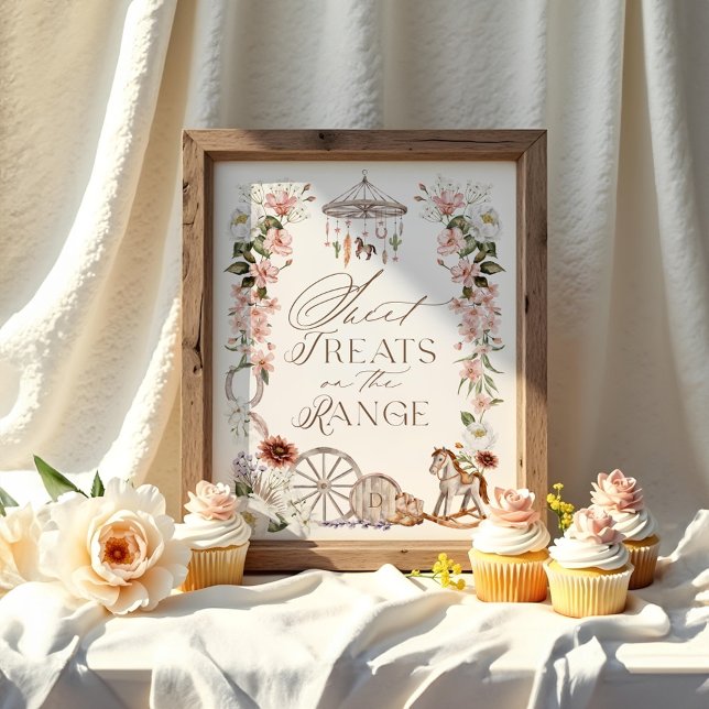 Poster Doce Tratamentos Na Faixa Selvagem Do Chá de frald (Sweet Treats On The Range Wild Western Baby Shower Poster)