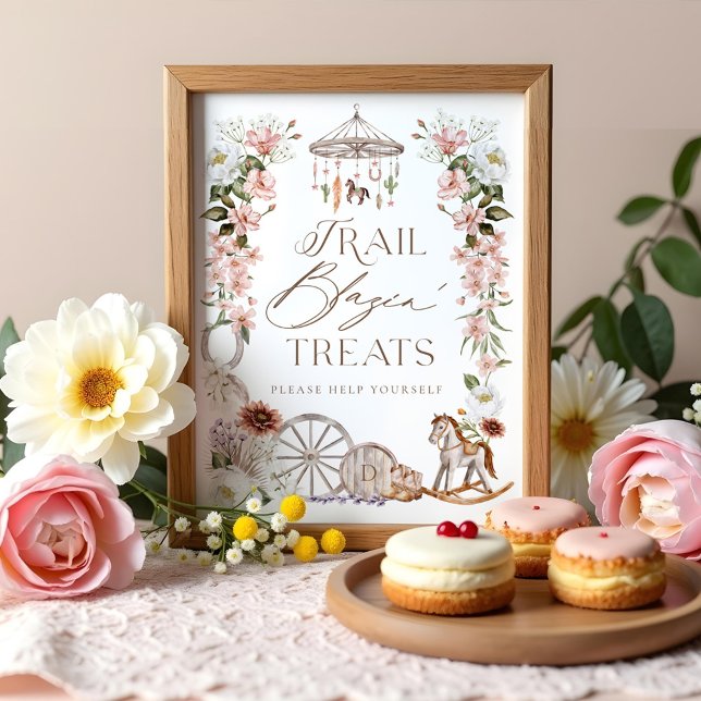 Poster Doce Tratamentos Wild Western Rodeo Chá de fraldas (Sweet Treats Wild Western Rodeo Floral Baby Shower Poster)