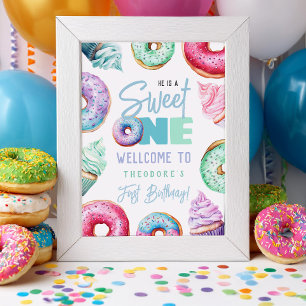 Poster Doce Um Donuts Menino Festa de Boas-Vindas de 1º A