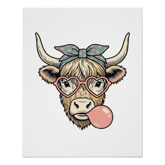 Póster Doce Vaca das Terras Altas Chiclete Design Vetoria (Frente)