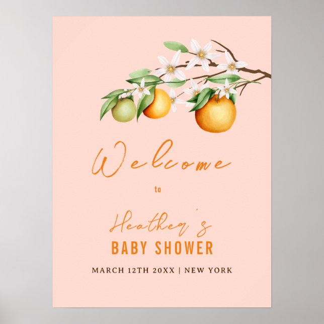 Poster Doce Verão Citrus Orange Chá de fraldas Bem-vindo (Frente)