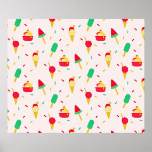 Poster Doce Verão Divertido Sorvete Arco-Íris Sprinkles