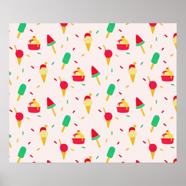 Poster Doce Verão Divertido Sorvete Arco-Íris Sprinkles (Frente)