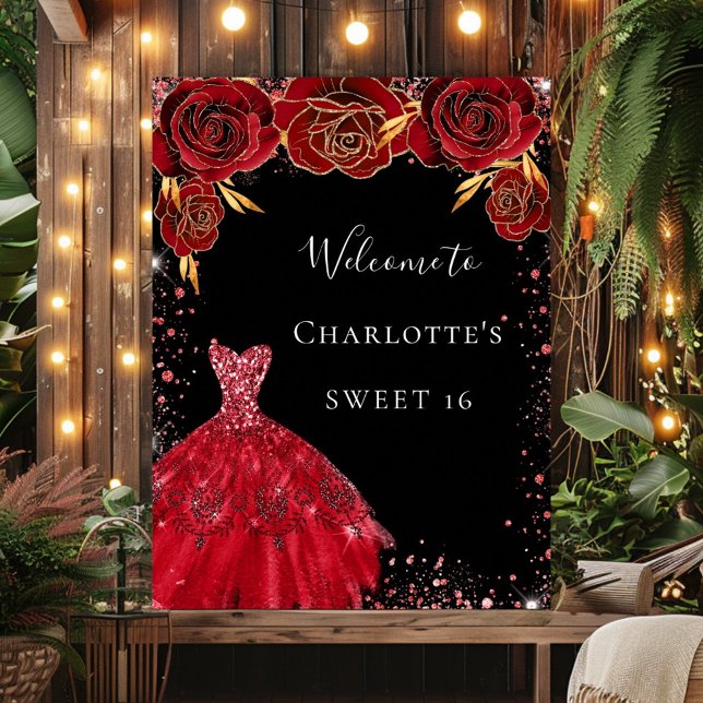 Poster Doce vestido preto vermelho flores bem-vindas 16 (Criador carregado)
