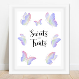 Poster Doces e guloseimas de borboleta baby shower
