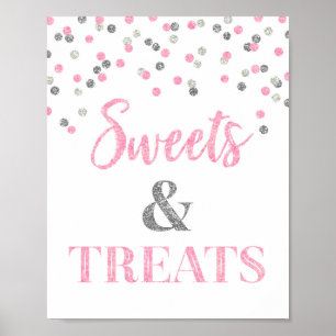 Poster Doces & mesa de prata cor-de-rosa da sobremesa dos