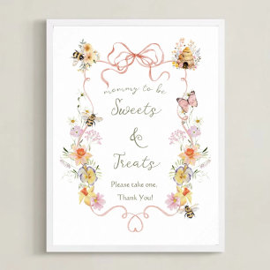 Poster Doces para Chá de Bebê 'Mommy to Bee' com Aquarela