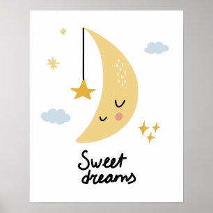 Poster Doces Sonhos Lua e Estrelas