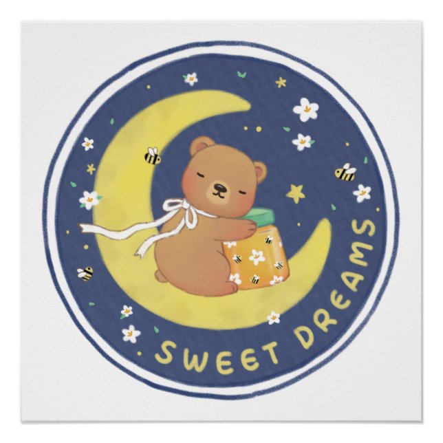 Póster Doces sonhos: Urso de Teddy e Ilustração de Mel (Frente)