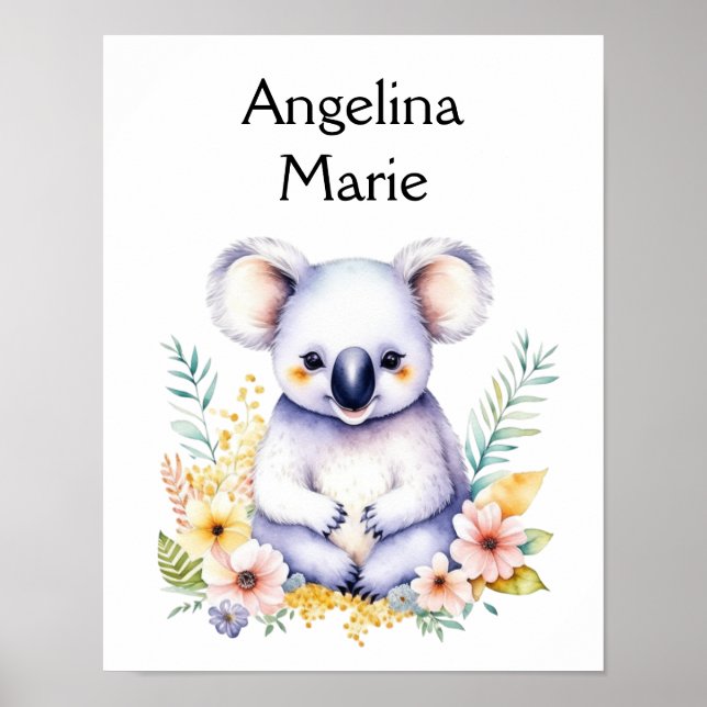Poster Docinho personalizado, Koala Bear Nursery Art (Frente)