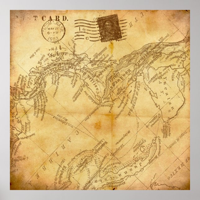 Poster Documento de fundo do mapa de vinhetas (Frente)