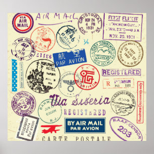 Poster Documento Vintage: Coleção do Conjunto de Carimbos