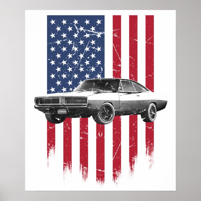 Poster dodge charger bandeira americana (Frente)
