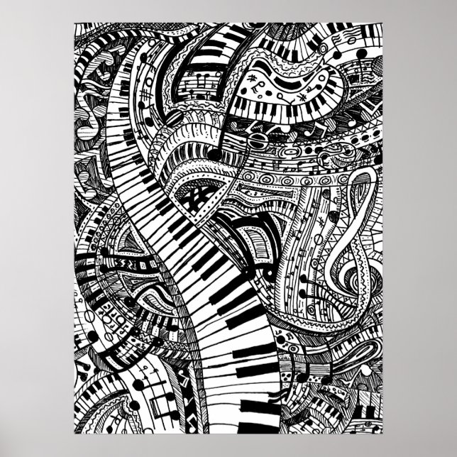 Póster Dodle musical clássico com teclado de piano (Frente)