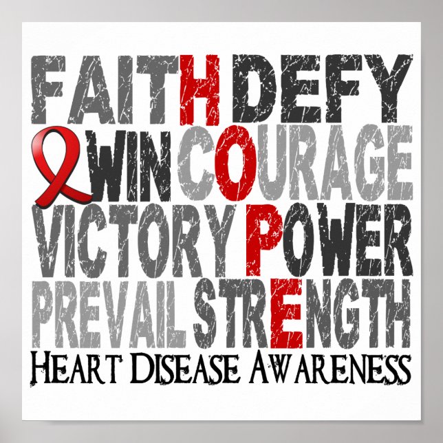 Póster Doença Cardíaca de Colagem de Palavras Esperança (Frente)
