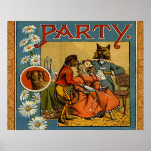 Póster Dog Dinner Party Vintage dog illustration