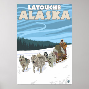 Póster Dog Sledding Scene - Latouche, Alaska