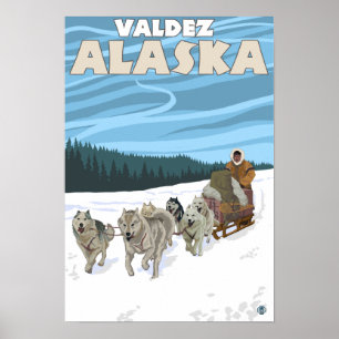 Póster Dog Sledding Scene - Valdez, Alaska